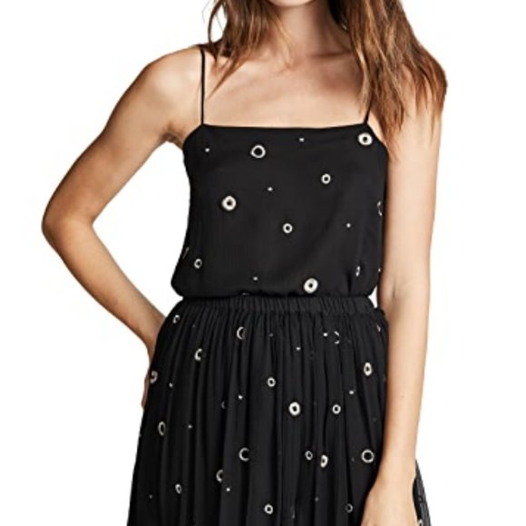 NWT VINCE Black Cami Sz L w Metallic Embroid - Picture 2 of 8